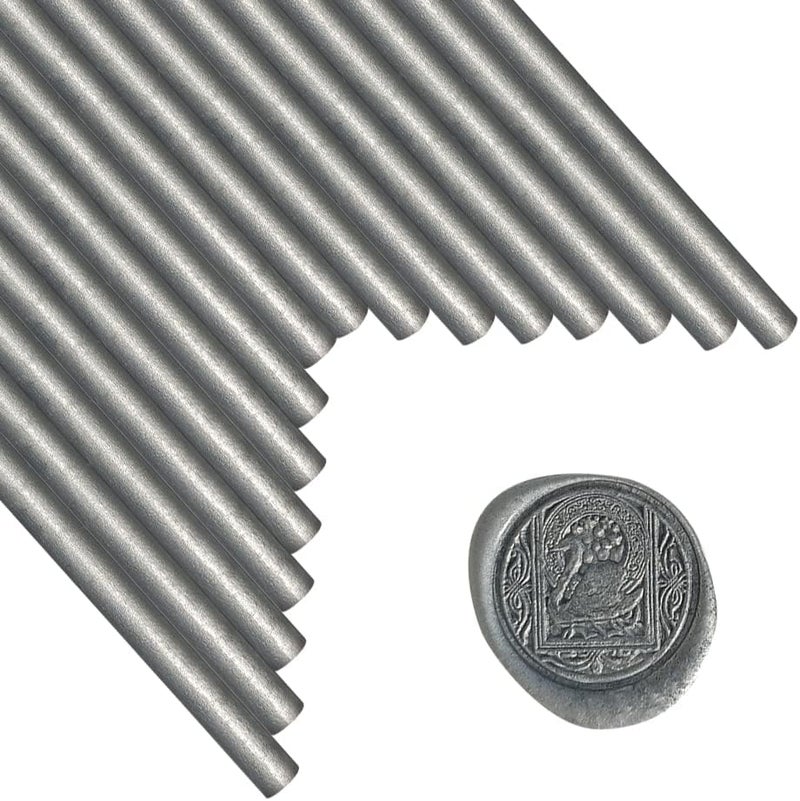 ANBOSE Wax Seal Sticks, 16 Pieces Glue Gun Sealing Wax Sticks for Wax Seal Stamp, Silver Wax Seal Stick for 0.44 Inch Glue Gun, for Wedding Invitations, Cards, Envelopes - Image 1